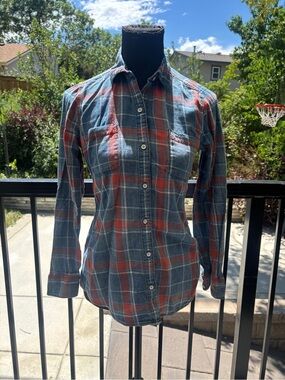 Lucky Brand Red and Blue Plaid Button-Up Shirt